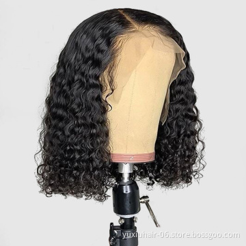 Wholesale 13by4Curly Bob Wig Brazilian Cuticle Aligned Virgin Human Hair Lace Bob Frontal Wigs 150%Density For Black Women